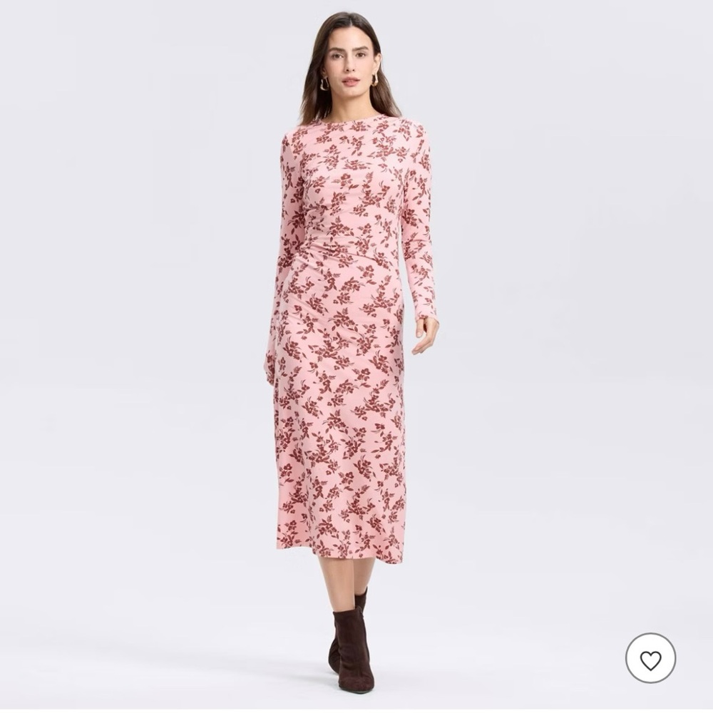NWT a new day Pink vintage bloom Floral Long-Sleeve Midi Dress women’s small.